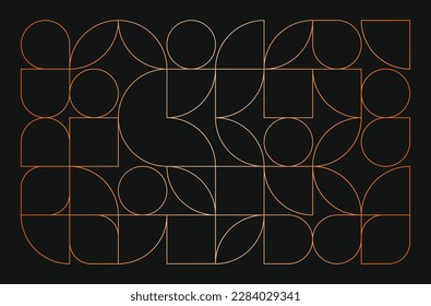 Gold geometric line pattern. Abstract circle square shapes, luxury art deco background, minimal poster print. Vector art