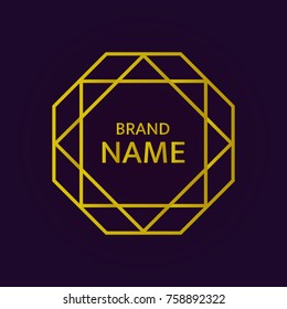 Gold geometric logo design. Islam star logotype. Elegant vector element in Eastern style. Gold octahedron with David's Star on the dark background. Luxury emblem, brand or company name. Simple text.