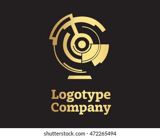 Gold geometric logo design template, abstract symbol