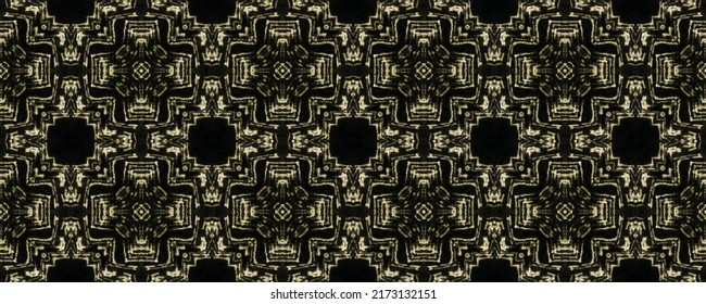 Gold Geometric Pattern. Seamless Aztec Art Pattern. Ethnic Ink Scribble Vector. Gold Dark Yellow Textile. Black Tribal Hand Batik. Abstract Wavy Art Print. Seamless Dark Repeat. Ink Mexican Native