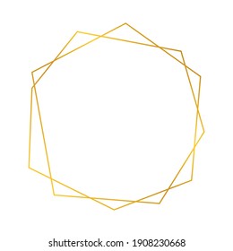 Goldener geometrischer polygonaler Rahmen mit glänzenden Effekten einzeln auf weißem Hintergrund. Leere, leuchtende Art-Deco-Hintergrund. Vektorgrafik.