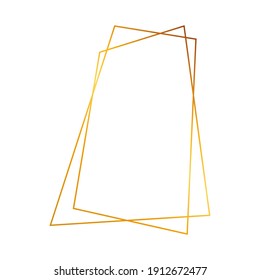 Gold geometric polygonal frame with shining effects isolated on white background. Empty glowing art deco backdrop. Vector illustration.