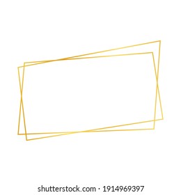 Gold geometric polygonal frame with shining effects isolated on white background. Empty glowing art deco backdrop. Vector illustration.