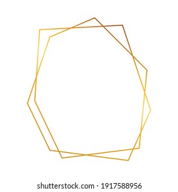 Gold geometric polygonal frame with shining effects isolated on white background. Empty glowing art deco backdrop. Vector illustration.