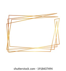 Gold geometric polygonal frame with shining effects isolated on white background. Empty glowing art deco backdrop. Vector illustration.