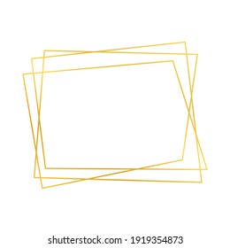 Gold geometric polygonal frame with shining effects isolated on white background. Empty glowing art deco backdrop. Vector illustration.