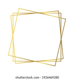 Gold geometric polygonal frame with shining effects isolated on white background. Empty glowing art deco backdrop. Vector illustration.