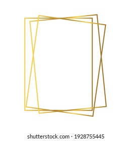 Marco poligonal geométrico dorado con efectos brillantes aislados en fondo blanco. Fondo de arte deco brillante vacío. Ilustración vectorial.