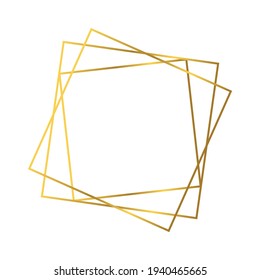 Marco poligonal geométrico dorado con efectos brillantes aislados en fondo blanco. Fondo de arte deco brillante vacío. Ilustración vectorial.