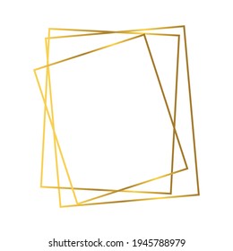 Gold geometric polygonal frame with shining effects isolated on white background. Empty glowing art deco backdrop. Vector illustration.