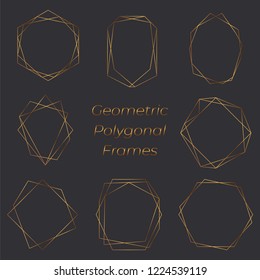Marcos poligonales geométricos dorados. Bordes decorativos. Elementos de diseño lujosos para la invitación a la boda, entradas de blog, banner, celebración, tarjeta, guardar la fecha, afiche, volante
