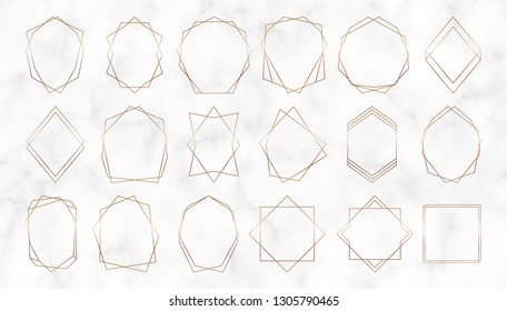Gold geometric polygonal frames. Decorative lines borders. Luxury design elements for wedding invitation, blog posts, banner, celebration, card, save the date, poster, flyer
