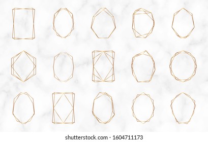 Gold geometric polygonal frames. Decorative lines borders. Luxury design elements for wedding invitation, blog posts, banner, celebration, card, save the date, poster, flyer	
