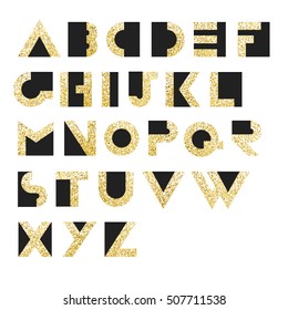 Gold Geometric Retro Alphabet.  Art deco style. Type, font, vintage vector typography