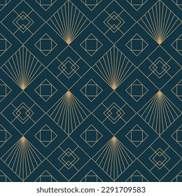 Gold geometric seamless pattern. Abstract rectangle shape, luxury art deco background for poster cover print. Vector design