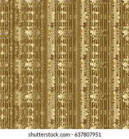 Gold geometric seamless pattern. Golden abstract background with 3d stripe zigzag ornaments, shapes, stripes, circles,  figures.Vector tribal  texture in memphis style. Perfect for fabric, prints.