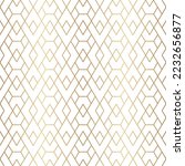 Gold geometric seamless pattern. Repeating fancy background. Abstract golden lattice for design prints. Repeated art deco texture. Elegant diamond shapes. Repeat luxury line. Vector illustration