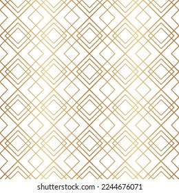 Goldenes geometrisches nahtloses Muster. Wiederholender, schicker Hintergrund. Abstraktes goldenes Gitter für Designdrucke. Wiederholte Art Deco Textur. Elegante Diamantformen. Luxuslinie wiederholen. Vektorgrafik