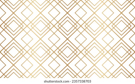 Gold geometric seamless pattern. Repeating fancy background. Abstract golden lattice for design prints. Repeated art deco texture. Elegant diamond shapes. Repeat luxury line. Vector illustration