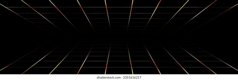 Gold geometric shape perspective on black background. Modern graphic background horizontal design. Vector illustration.
