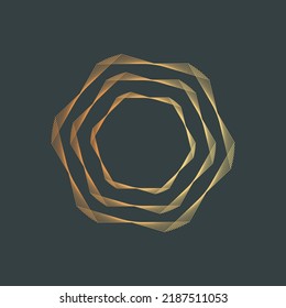 Gold geometric shapes. Golden decorative design elements isolated on white background. bronze metallic silhouettes. 3d objects shaped yellow round rings of different thickness. vector illustration.