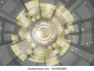Gold geometric technology background with gear shape. Vector abstract graphic design.Abstract futuristic communication low poly .