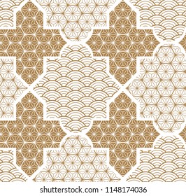Gold geometric vector with Japanese pattern background. Tile design template.