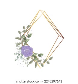 Gold geometrical polyhedron, floral art deco style for wedding invitation cards, luxury templates, cover design. Vector