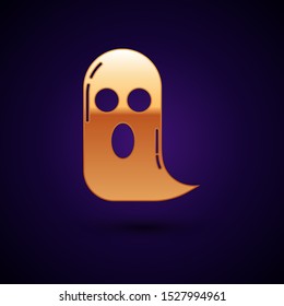 Gold Ghost icon isolated on dark blue background. Happy Halloween party.  Vector Illustration