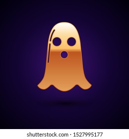 Gold Ghost icon isolated on dark blue background. Happy Halloween party.  Vector Illustration