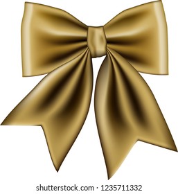 Gold gift bow isolated on white background. Vector illustration