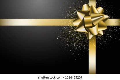 Gold gift bow on the black background. Stock vector