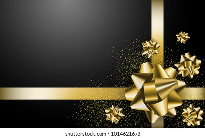 Gold gift bow on the black background. Stock vector