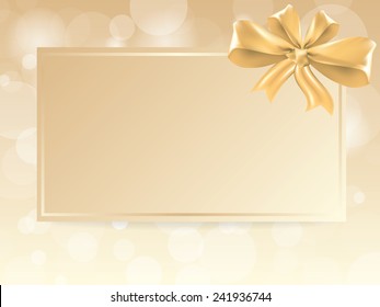 Gold gift bow on card notes, place for text vector