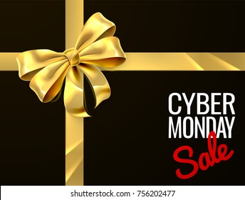 A gold gift bow ribbon Cyber Monday Sale sign