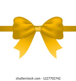 Gold gift bow of ribbon isolated on white background
