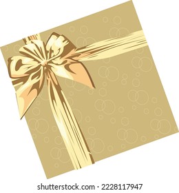 
Gold gift box decorated with gold ribbons and golden bow