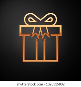 Gold Gift box icon isolated on black background. Vector Illustration