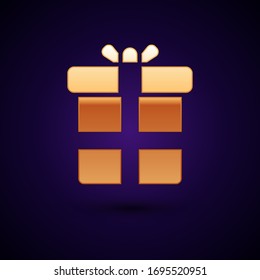 Gold Gift box icon isolated on black background.  Vector Illustration