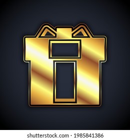 Gold Gift box icon isolated on black background.  Vector