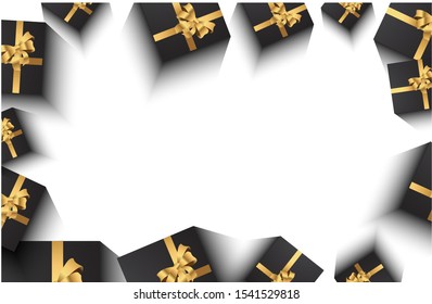 gold gift boxes with gold ribbon realistic vector isolated on white backgrounds. 