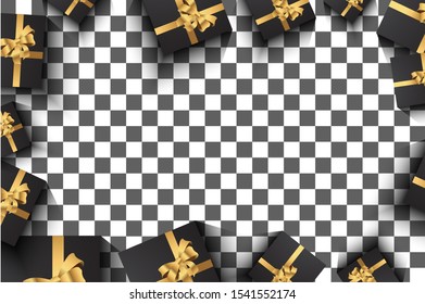 gold gift boxes with gold ribbon realistic vector isolated on transparent backgrounds. 