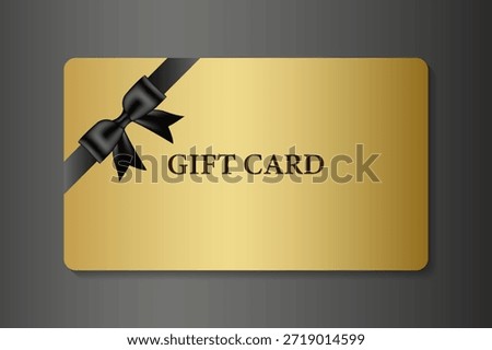 Gold gift card with a black bow. Vector illustration