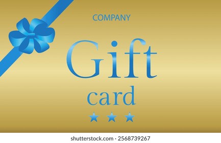 gold gift card, gift card with blue bow, gift card gold and bow, blue bow and ribbon, stars, gift card with gradient