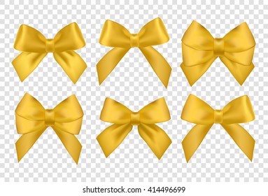 Gold gift vector bows with ribbons. 