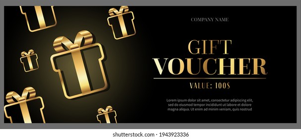 Gold gift voucher template with sample text, place for your text