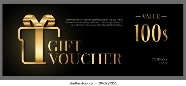 Gold gift voucher template with sample text, place for your text