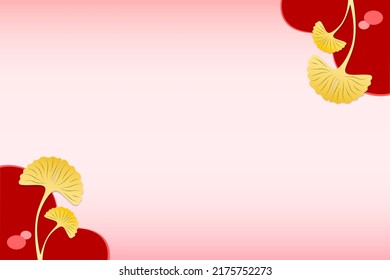 Gold gingko leaves banner, Pink and red background, Decorative foliage frame design minimal style, Template plants leaf with copy space for Advertising poster and Greeting card or Invitation backdrop.