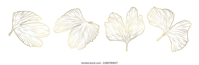 Gold ginkgo biloba leaf set