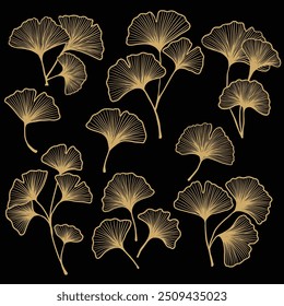 Gold ginkgo leaf illustration. Minimalist modern ginkgo leaf illustration